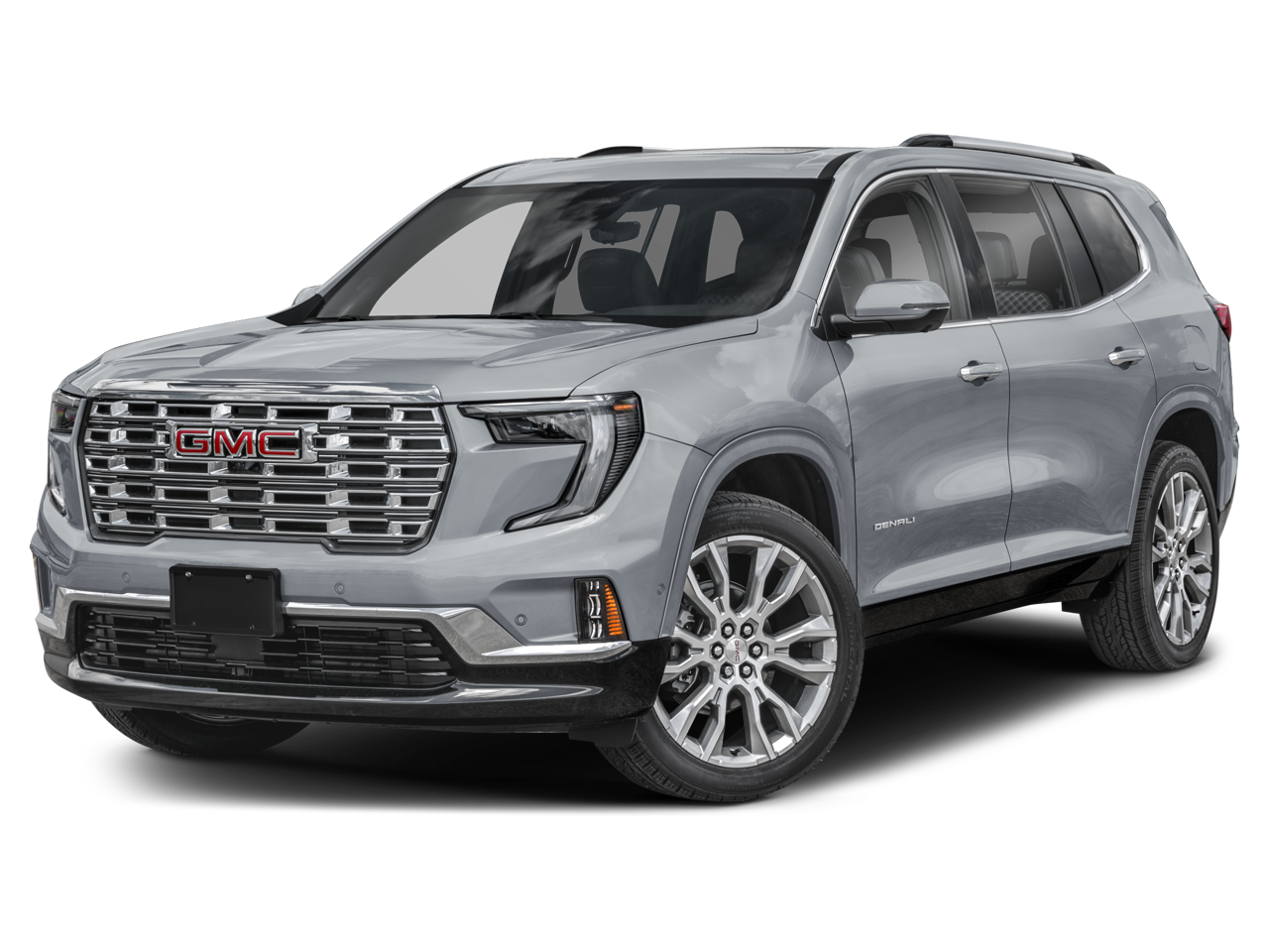 2024 GMC Acadia Denali in Sterling Metallic — front three-quarter view