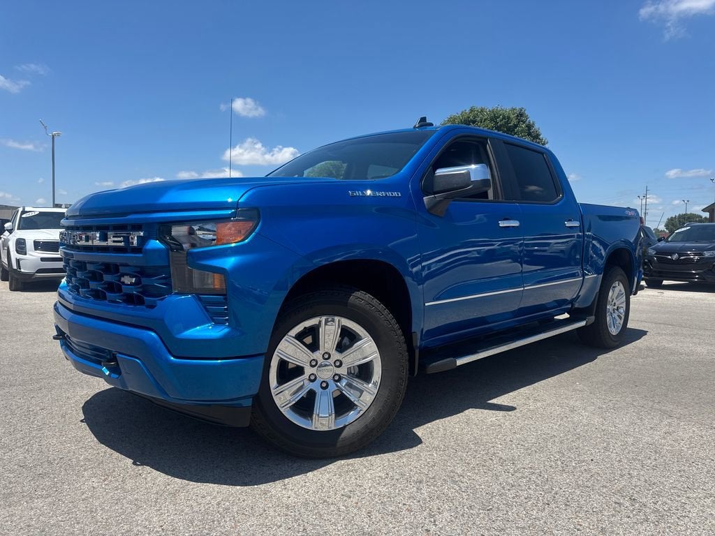 2024 Chevrolet Silverado 1500 Custom in Glacier Blue Metallic — front three-quarter view