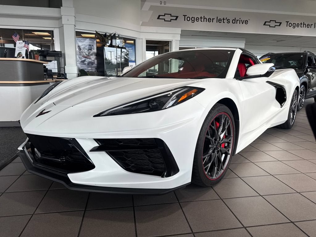 2023 Chevrolet Corvette Stingray 3LT in Arctic White — front three-quarter view