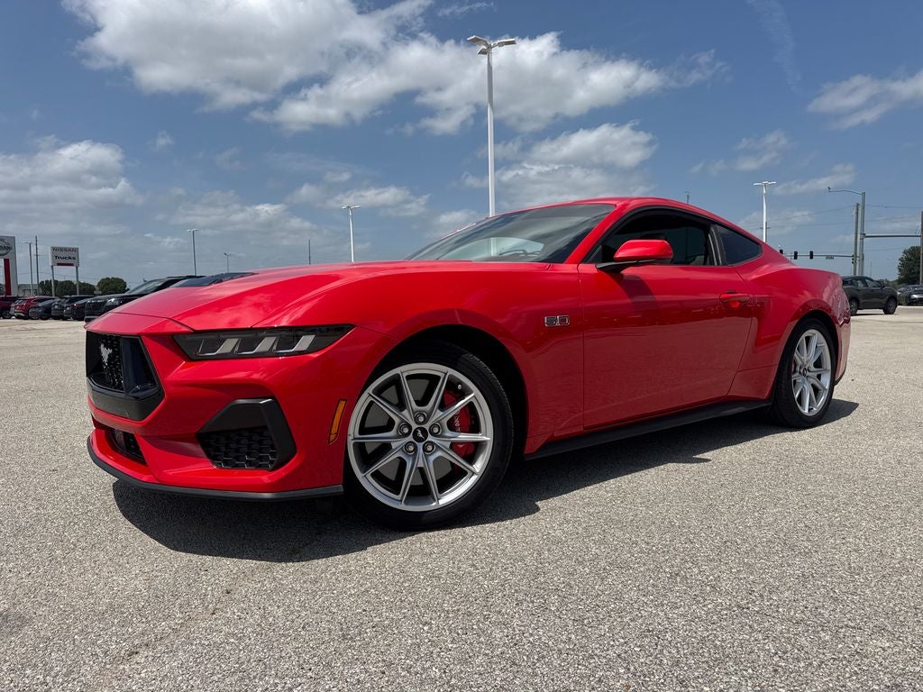 2024 Ford Mustang GT Premium in Race Red — front three-quarter view