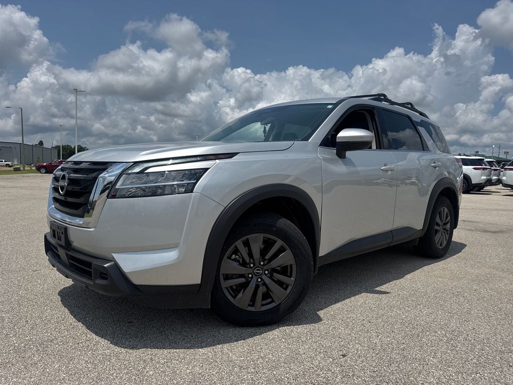 2022 Nissan Pathfinder SV in Brilliant Silver Metallic — front three-quarter view