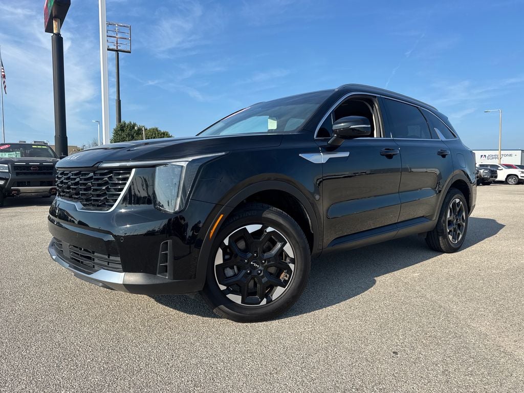 2024 Kia Sorento S in Ebony Black — front three-quarter view
